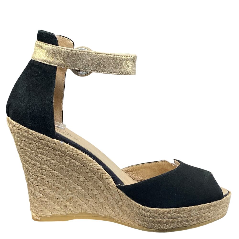 Toni Pons Caldes Black Gold Open Toe Espadrille Sandal Size 37 US 6.5 - Picture 4 of 12